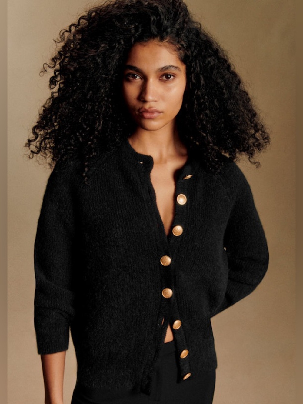 Sézane Othello Cardigan in Black with gold buttons